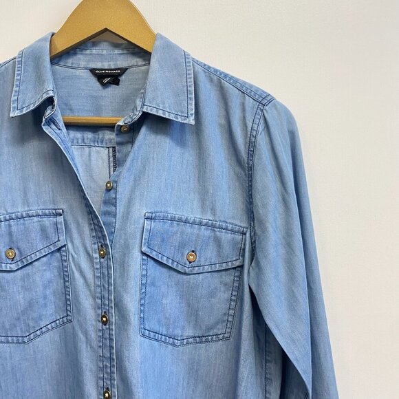 Club Monaco Chambray Denim Button Down Top - Picture 3 of 11